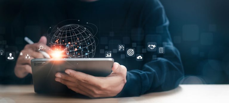 After taking a course, a male digital marketing professional monitors a digital marketing campaign.