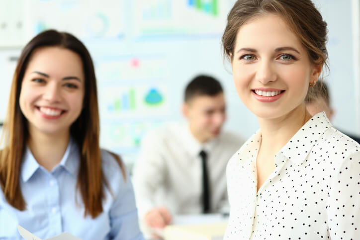 A smiling female content marketer after concluding a content marketing interview