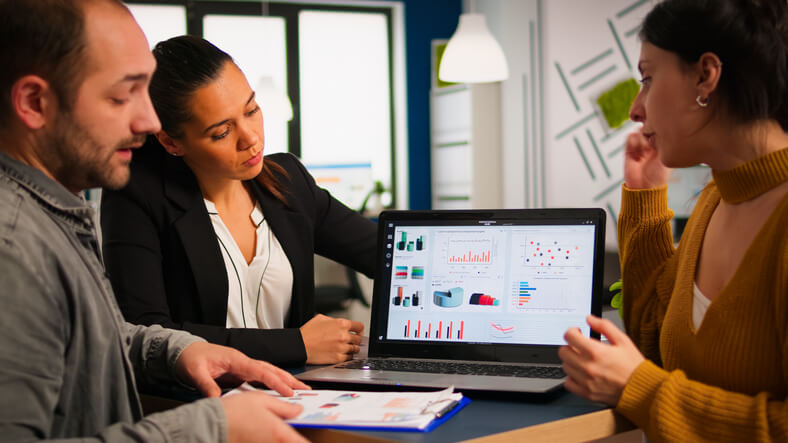 A team discussing a digital marketing strategy