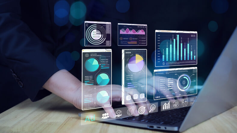 A digital marketing dashboard showing multiple channels