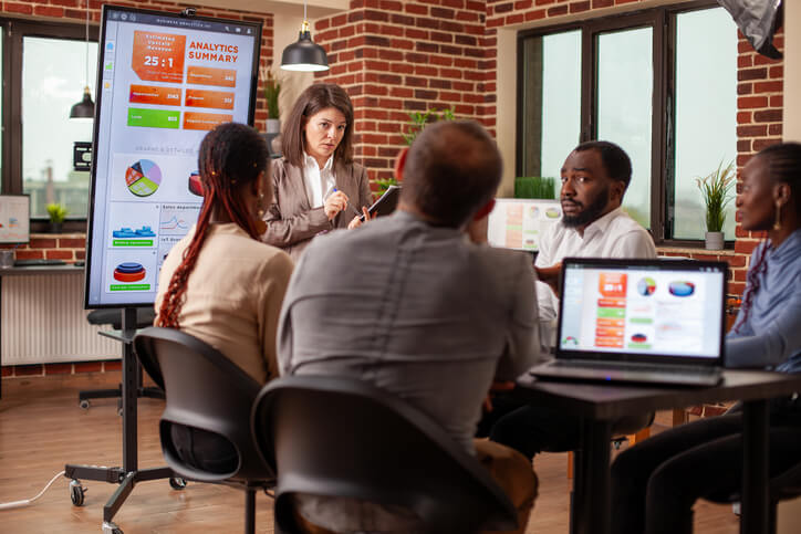 A marketing team reviewing audience data and segmentation strategy