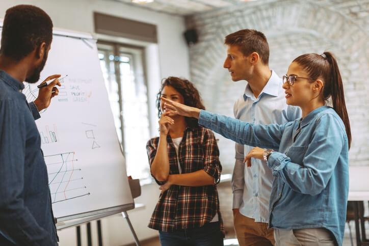 An ethical SEO team planning a content strategy in class