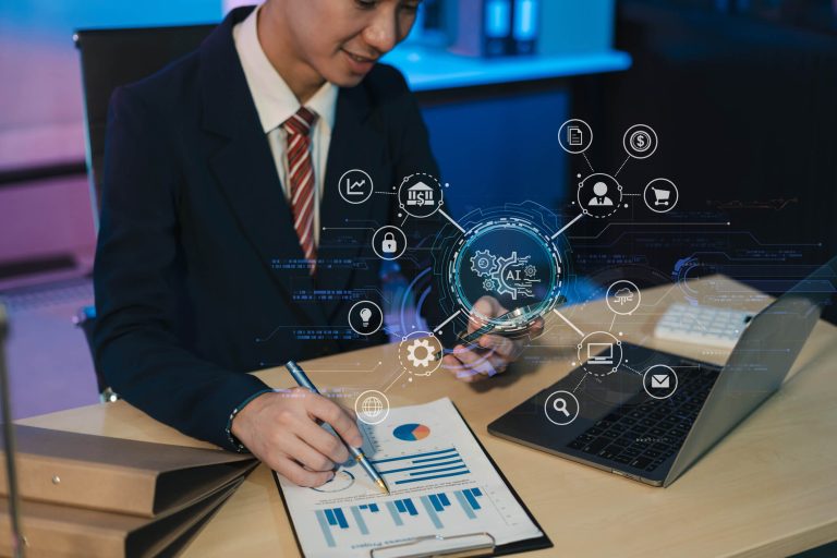 Business analytics student using AI tools to analyse business data