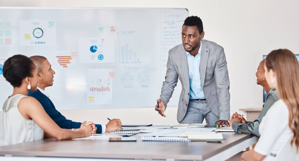Beginners learning Google Analytics 4 during an SEO training class