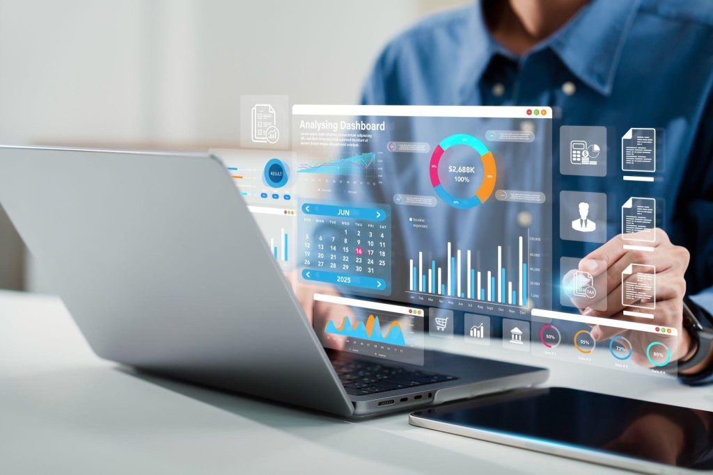 A business analyst reviewing database analytics results