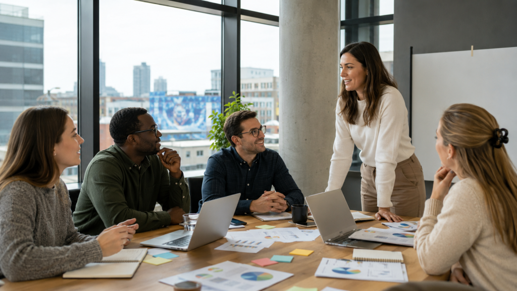 Spécialistes en marketing de contenu planifiant une stratégie de contenu pour une entreprise québécoise.